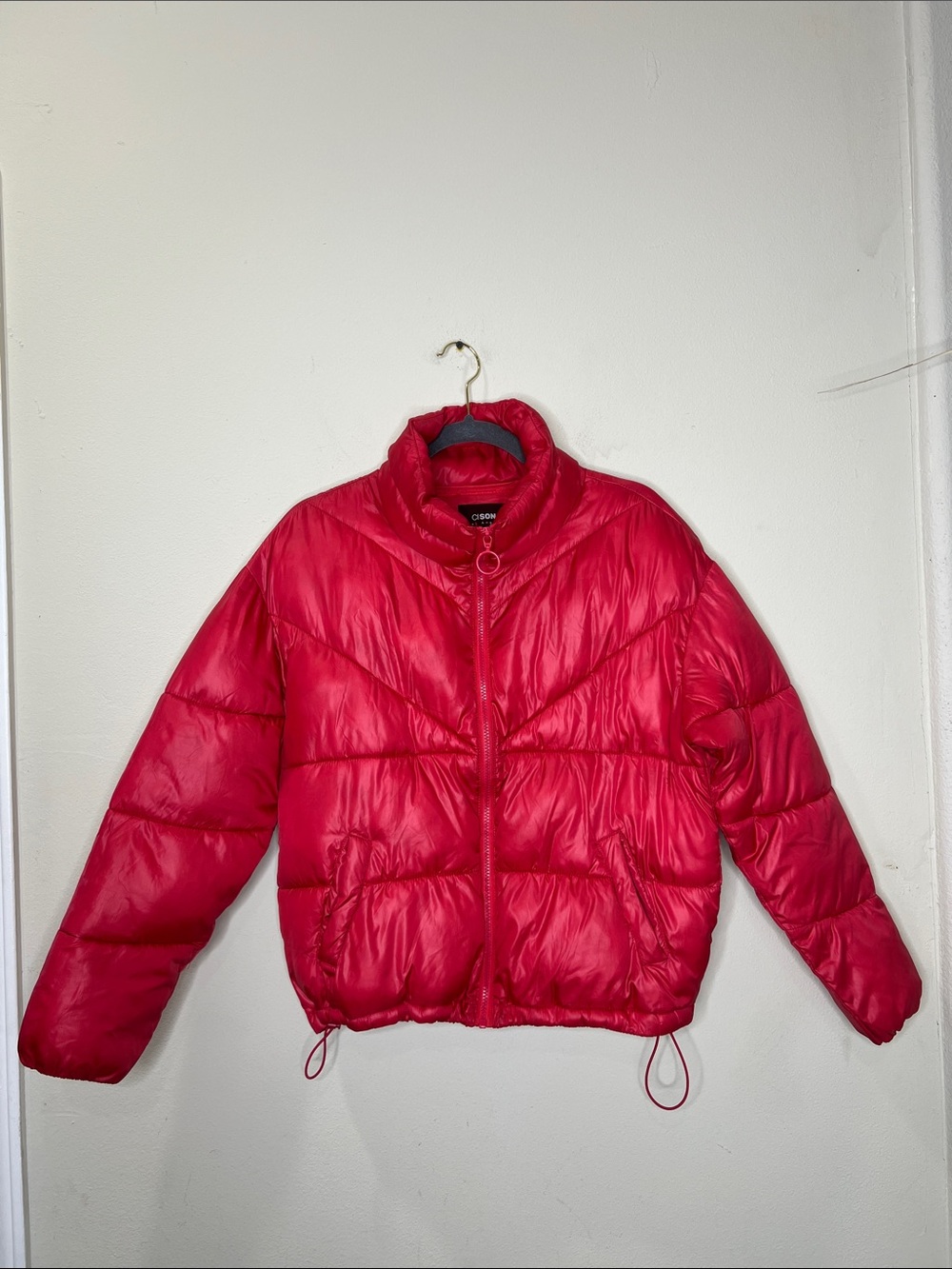 Ci Sono Bright Red Quilted Puffer Jacket